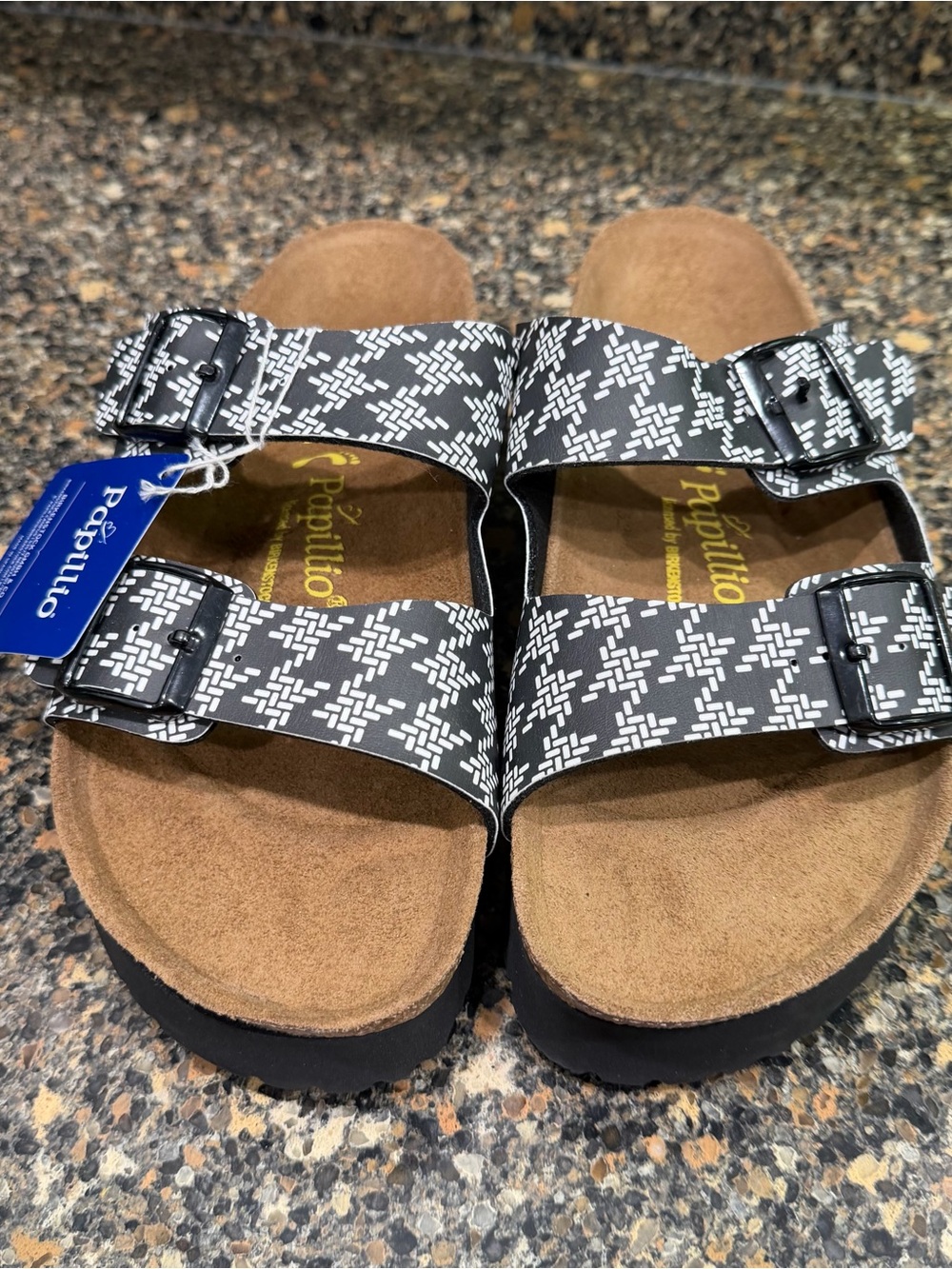 Papillio Black White Patterned Double-Buckle Sandals Birkenstock 42/11 New #